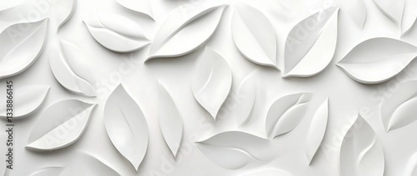 Fototapeta Abstract white background with 3D leaf-shaped petals, minimalistic design ideal for modern interiors, presentations, or decorative patterns, high-resolution texture.
