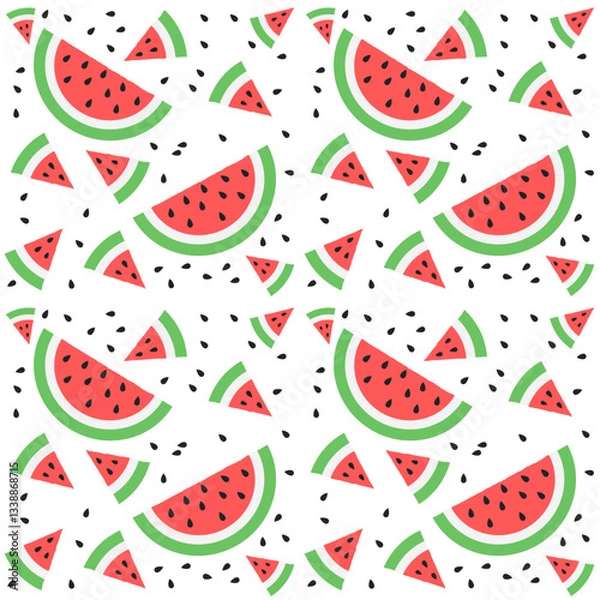 Fototapeta Watermelon slices seamless pattern vector illustration 