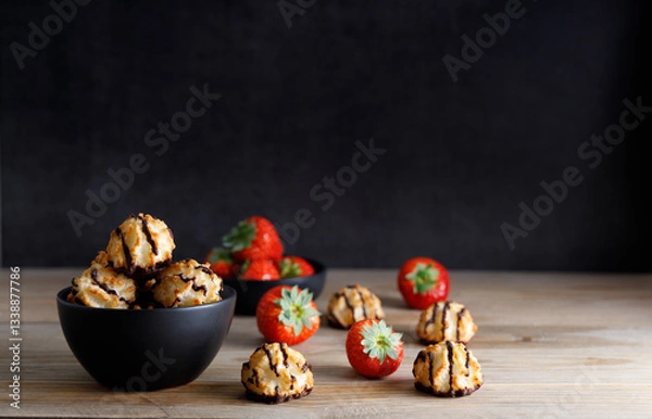 Obraz Homemade coconut biscuits with strawberry.