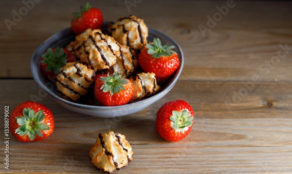 Obraz Homemade coconut biscuits with strawberry.