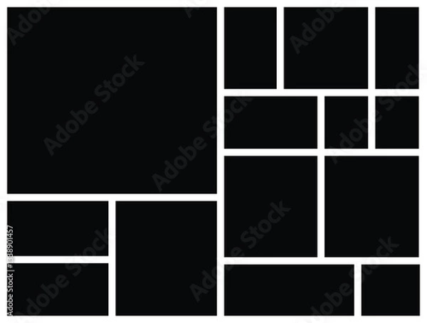 Fototapeta Modern empty collage photo template layout. Symmetrical grid pattern background and web layout. Portfolio presentation and contemporary wall photo frame mockup. 