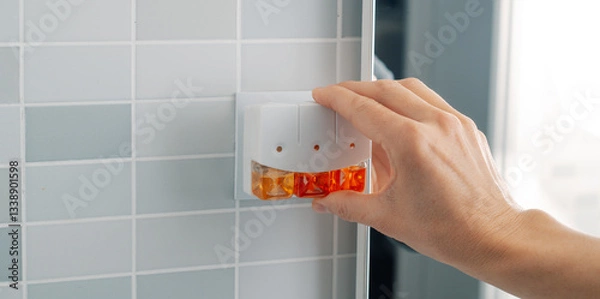 Obraz man plugging a plug-in air freshener
