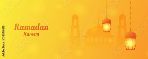 Obraz Ramadan Kareem banner, lantern and mosque silhouette
