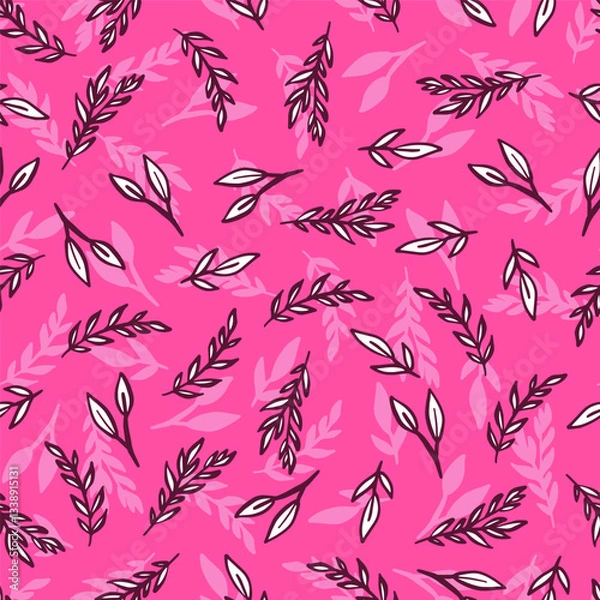 Fototapeta Leaf Twigs in Hot Pink Vector Seamless Pattern