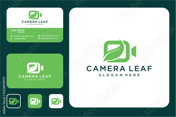Obraz Green Camera Leaf Logo Design Template Business Card Set