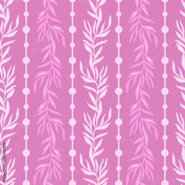 Fototapeta Monochrome Leaves Vector Seamless Stripes Pattern