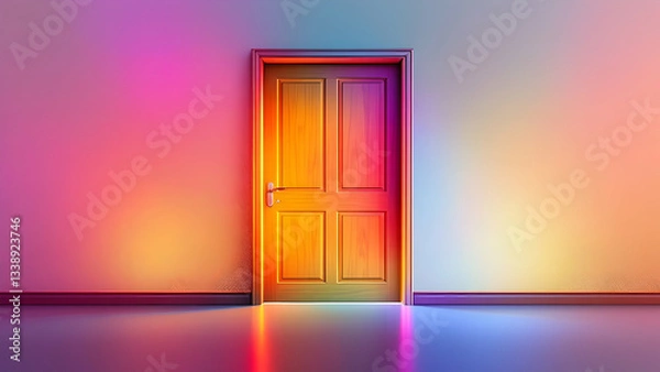 Fototapeta Gradient Mesh Vector Wooden Door with Light Refraction Effects and Partially Open View