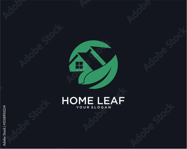 Obraz Green Pixelated Home And Leaf Logo Design On Dark Background