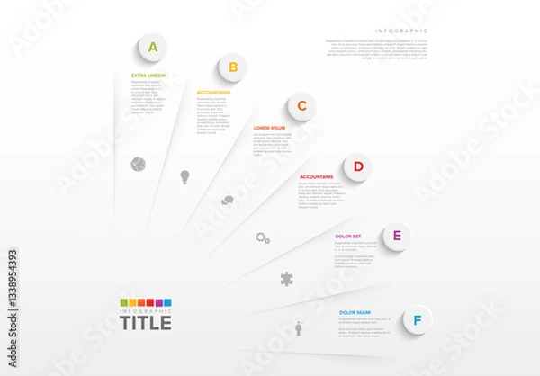 Fototapeta Colorful Infographic Template with six Text Sections, big light button and icons