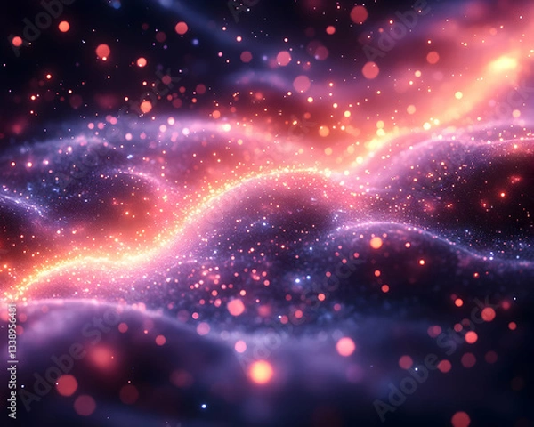 Fototapeta Glowing particles forming abstract wavy landscape with vibrant colors