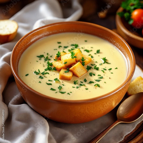 Fototapeta Rich and Creamy Potato Soup with Herbs