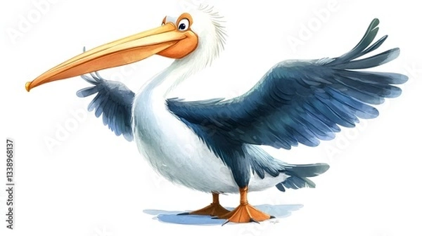 Fototapeta A Cheerful Pelican Bird With Wings Spread Wide