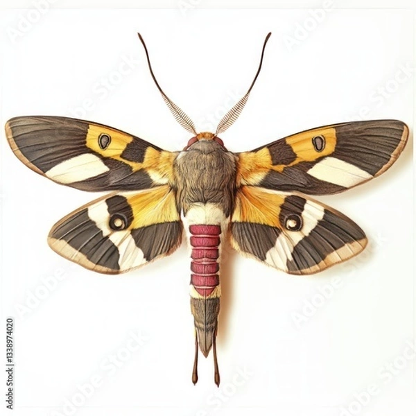Fototapeta vintage art hummingbird moth top-down view