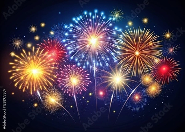 Fototapeta Long Exposure Fireworks: Simple Monoline Independence Day Background