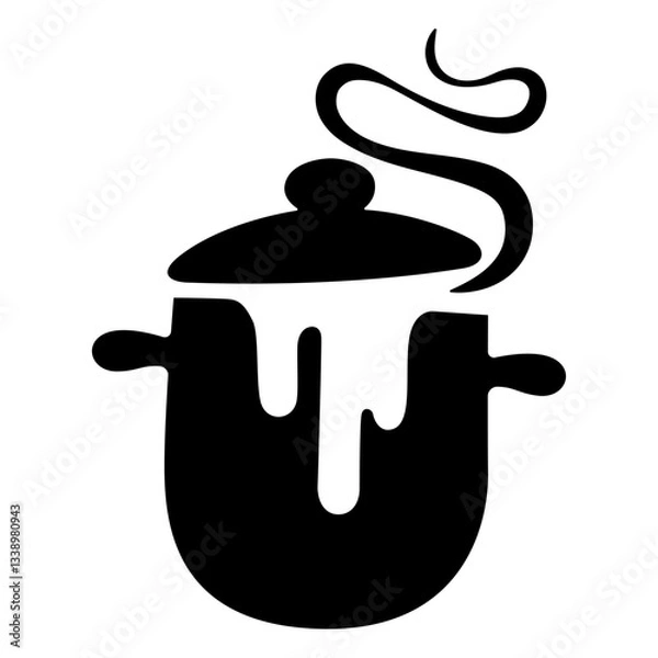Obraz Black graphic of a pot of soup boiling overflowing.