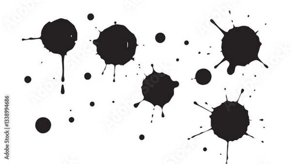 Fototapeta Black ink splash on white background. Ink splash and ink blots. Close up of a black ink splatter.
