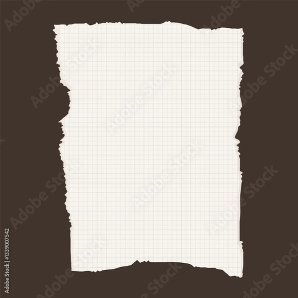 Fototapeta Lined torn notebook paper on dark brown  background. Torn notebook paper sheet.