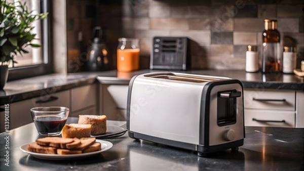 Fototapeta Toaster on Kitchen Counter with Toast and Coffee