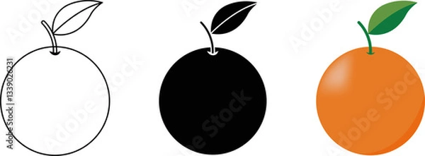 Obraz Orange fruit icons set in fill and stroke style, outline and filled vector illustration. fire symbol Line art editable icon, PNG