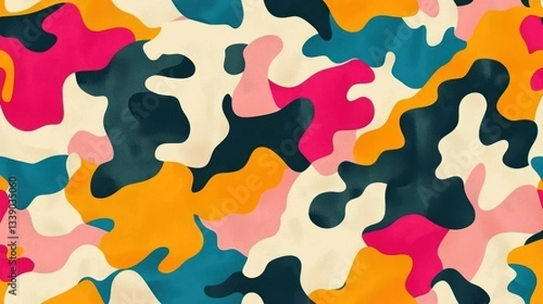 Fototapeta A smooth vector illustration of camouflage elements arranged in a seamless, multi-colored design for a modern look.