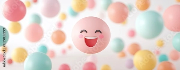 Fototapeta 3D-rendered April Fool’s Day scene with laughing emoji faces, prank icons, and colorful background, perfect for April Fool’s Day, April Fool’s fun, and April Fool’s celebration
