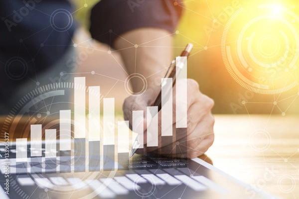 Fototapeta businessman hand working with new modern computer and business s