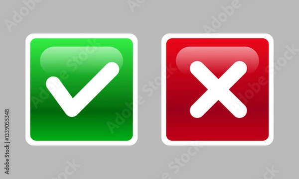 Obraz Buttons, checkmarks, and cross symbols