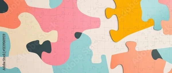 Fototapeta Cute geometric puzzle design with soft minimal color transitions