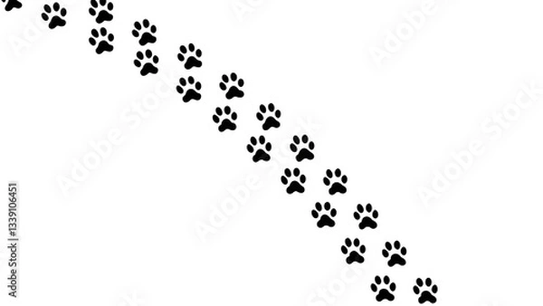 Obraz A Trail of White Paw Prints on a Black Background Animal Tracks Graphic Design Illustration