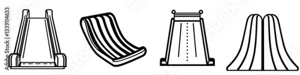 Fototapeta Various types of water slide designs showcased in black and white illustrations for summer fun activities