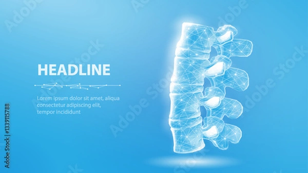 Fototapeta 3d spine vector on blue background. Chiropractic care, spinal cord, orthopedic surgery.