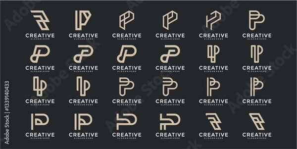 Fototapeta Pixelated Letter P Logos In Light Beige Color