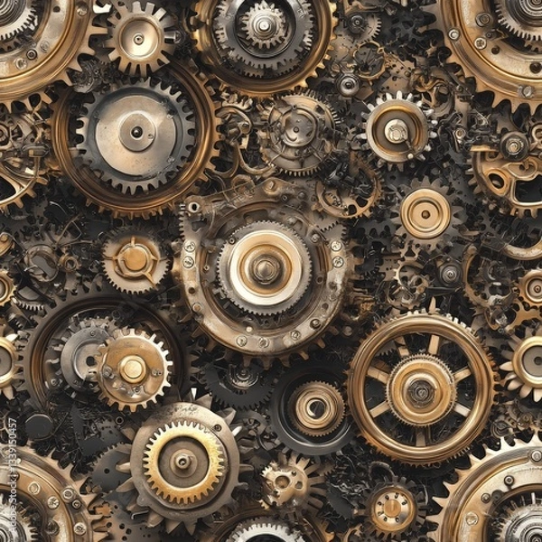 Fototapeta Pattern seamless of Intricate Arrangement of Vintage Gears and Cogs in Complex Mechanical Design