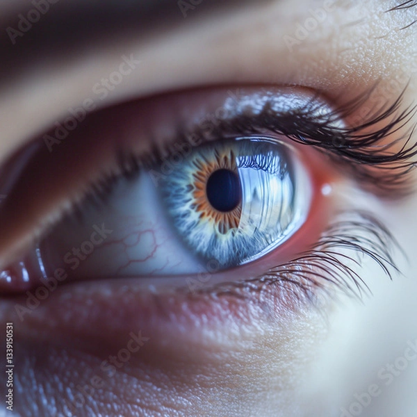 Fototapeta Close-up of an open human eye. Ophthalmologist, vision, attention, make-up, attention.