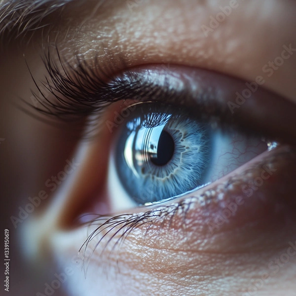 Fototapeta Close-up of an open human eye. Ophthalmologist, vision, attention, make-up, attention.
