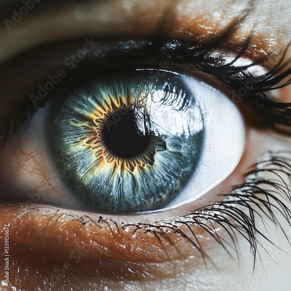 Fototapeta Close-up of an open human eye. Ophthalmologist, vision, attention, make-up, attention.