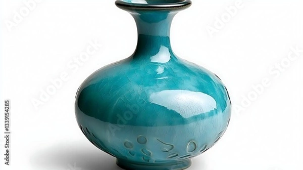 Fototapeta Elegant Blue Ceramic Vase with Smooth Surface and Unique Handcrafted Details in Minimal Style