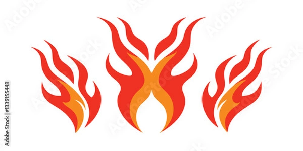 Fototapeta Three stylized fire flames graphic design elements.. Vector  for greeting card, banner, poster, t-shirt