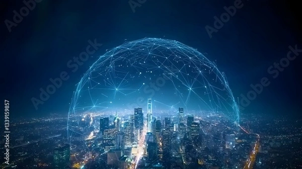 Fototapeta Futuristic power station with advanced cyber energy grid and sustainable energy hub showcasing technology for efficient power management and digital infrastructure in a 3D detailed cityscape