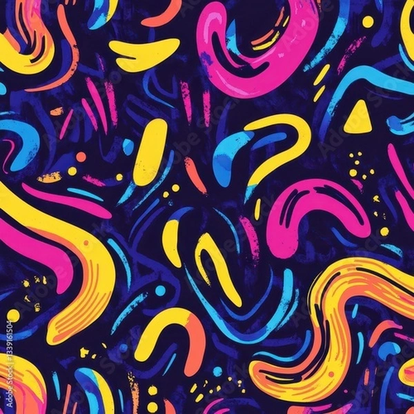 Fototapeta Sketchy neon squiggle pattern with bold handdrawn strokes and retro vibes