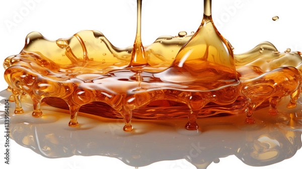 Fototapeta Amber Liquid Splash Golden Honey Texture, Shiny Sweet Syrup for Food Themes.