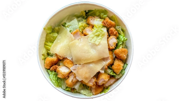 Fototapeta Salad bowl png. Salad with chicken and cheese on top