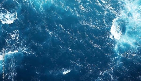 Fototapeta Ocean waves crashing, top view, blue water backdrop