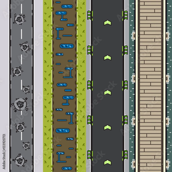 Fototapeta Four top-down backgrounds for creating video game set 4