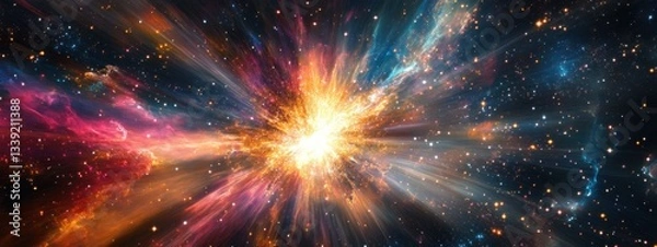 Fototapeta Vibrant supernova explosions expand across the cosmos, showcasing a dazzling display of colorful bursts symbolizing cosmic death and rebirth