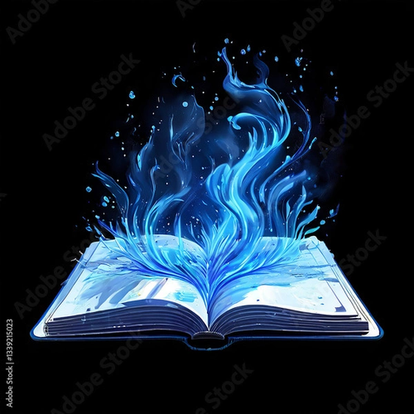 Obraz open a magic book and magic blue light