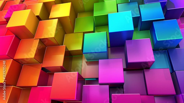 Fototapeta Vibrant 3D Geometric Cubes – Abstract Colorful Blocks