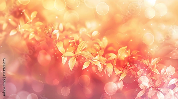 Fototapeta Glowing Golden Leaves with Soft Bokeh Background