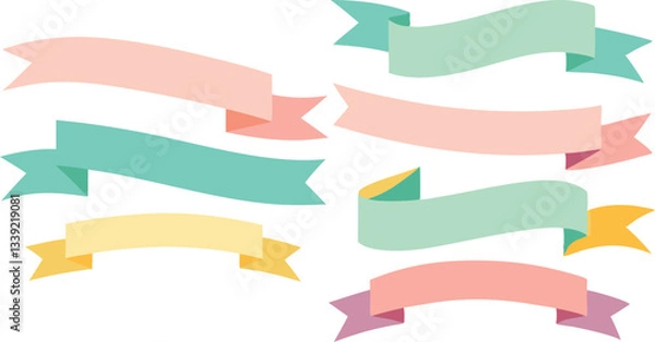 Fototapeta set of elegant watercolor ribbons and decorative banner elements in soft spring colors for digital scrapbooking journaling and graphic design projects
