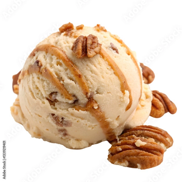 Fototapeta Pecan caramel ice cream scoop isolated on transparent background